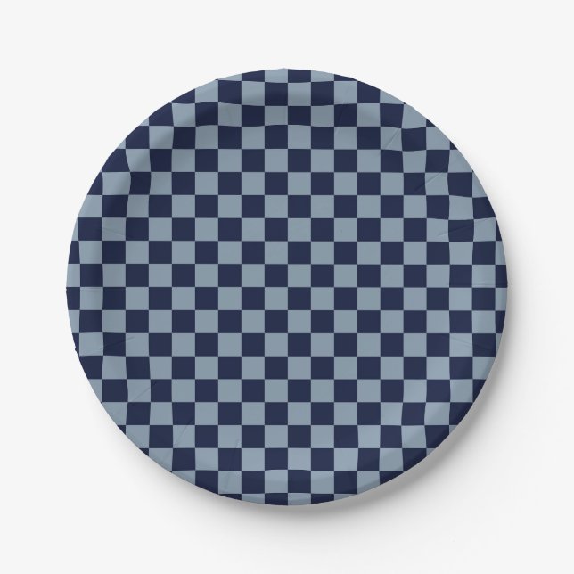 Dark Blue and Light Blue Chequerboard Paper Plate (Front)