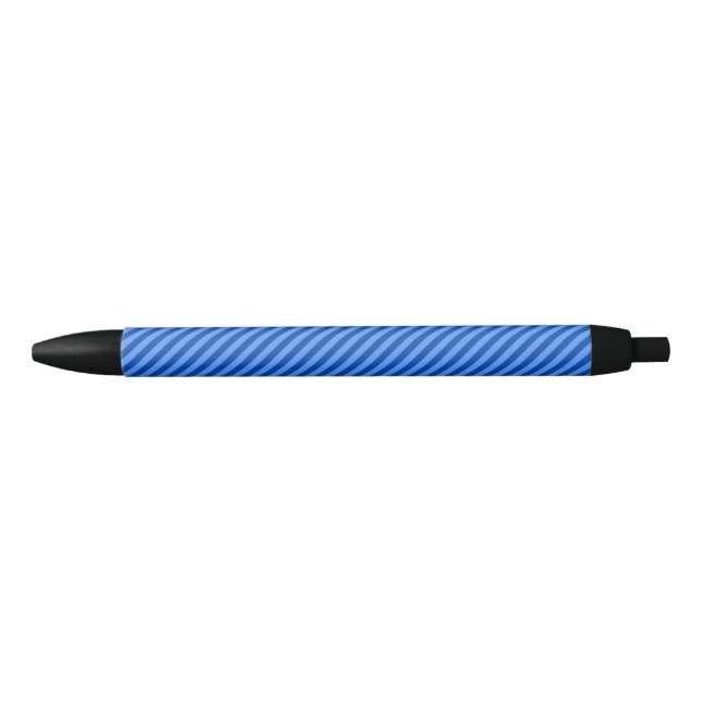 Dark Blue and Lighter Blue Stripes Pattern Black Ink Pen (Front)