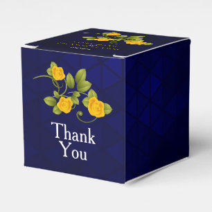 Dark Blue and Marigold Yellow Rose Flower Wedding Favour Box