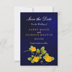 Dark Blue and Marigold Yellow Rose Wedding Save The Date