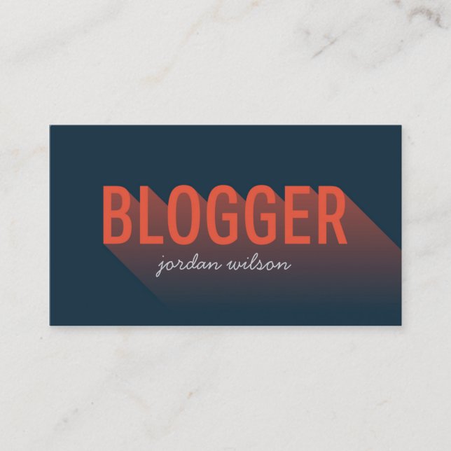 Dark Blue and Orange Blogger Modern Typography Business Card (Front)