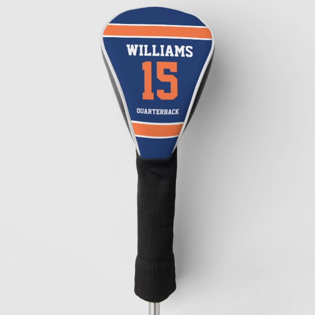 Dark Blue and Orange Golf Head Cover (Front)