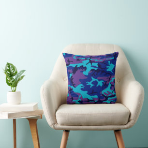 Dark Blue and Purple Camouflage Square Cushion