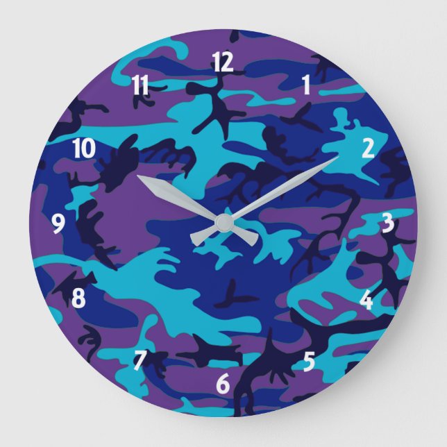 Dark Blue and Purple Camouflage Wall Clock (Front)