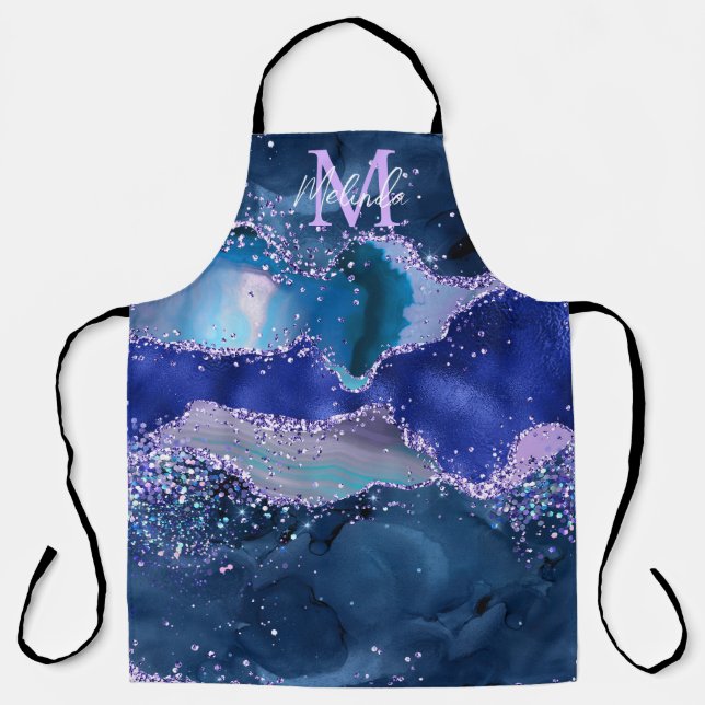 Dark Blue and Purple Glitter Ocean Agate Apron (Front)