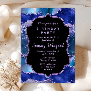 Dark Blue and Purple Ocean Agate Birthday Invitation