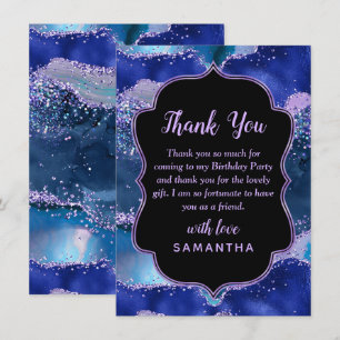 Dark Blue and Purple Ocean Agate Birthday Thank You Card