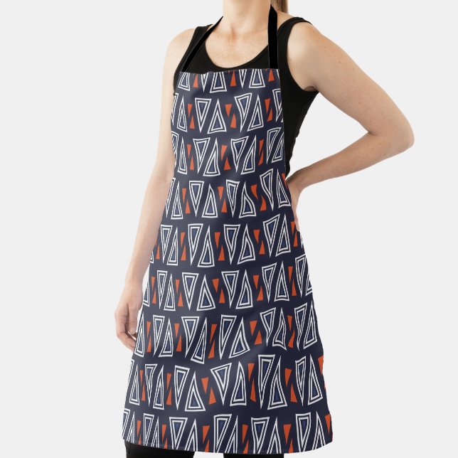 Dark Blue and Red Geometric Triangles Pattern Apron (Insitu)