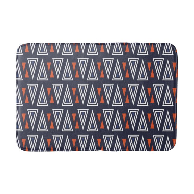 Dark Blue and Red Geometric Triangles Pattern Bath Mat (Front)