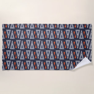 Dark Blue and Red Geometric Triangles Pattern Beach Towel