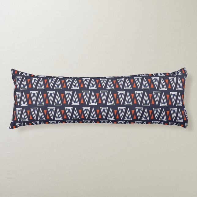 Dark Blue and Red Geometric Triangles Pattern Body Cushion (Front)