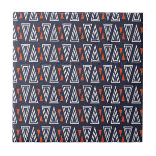 Dark Blue and Red Geometric Triangles Pattern Ceramic Tile
