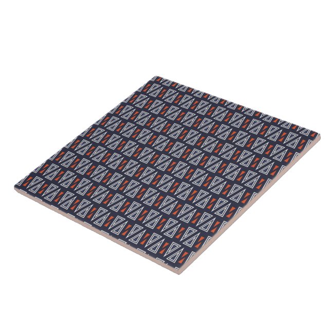 Dark Blue and Red Geometric Triangles Pattern Ceramic Tile (Side)