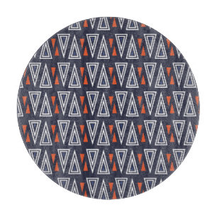 Dark Blue and Red Geometric Triangles Pattern Cutting Board