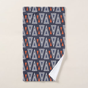 Dark Blue and Red Geometric Triangles Pattern Hand Towel