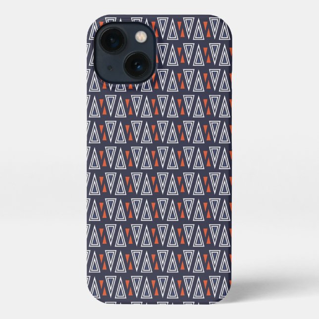 Dark Blue and Red Geometric Triangles Pattern iPhone Case (Back)