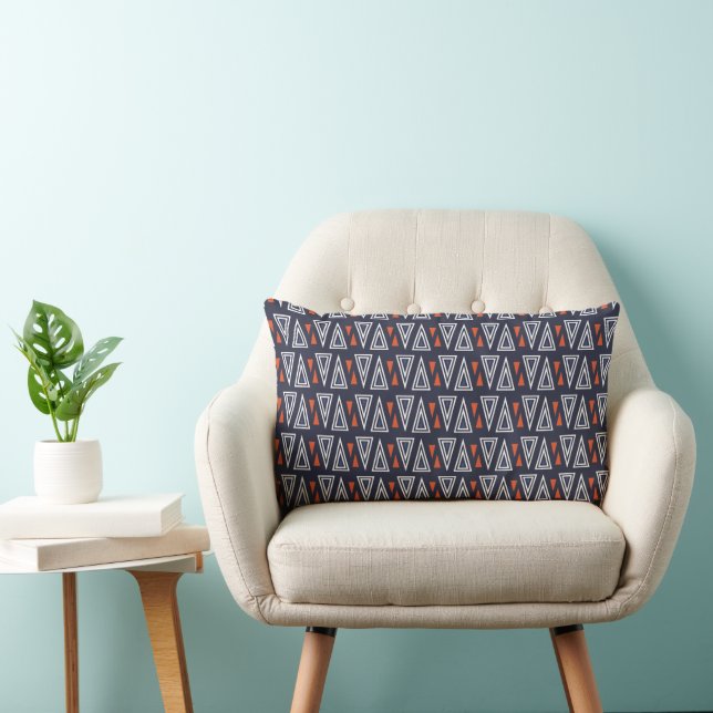 Dark Blue and Red Geometric Triangles Pattern Lumbar Cushion (Chair)