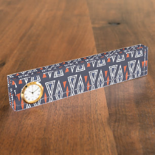 Dark Blue and Red Geometric Triangles Pattern Nameplate
