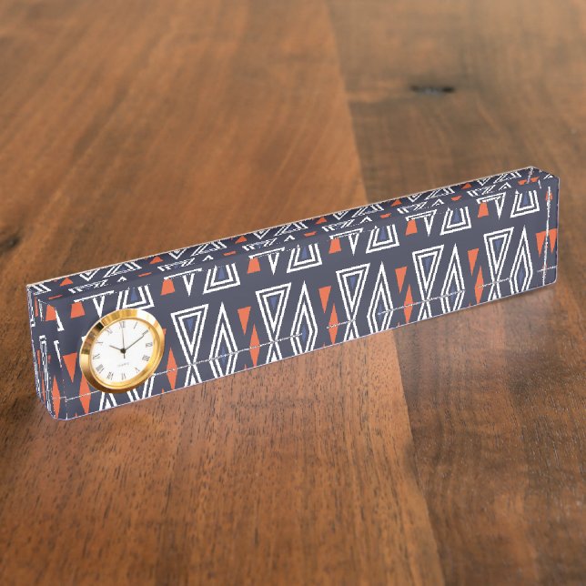 Dark Blue and Red Geometric Triangles Pattern Nameplate (Side)