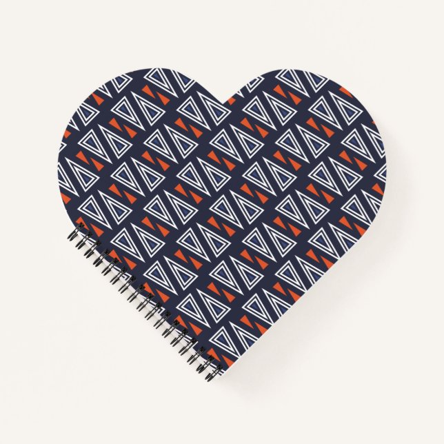 Dark Blue and Red Geometric Triangles Pattern Notebook (Front)