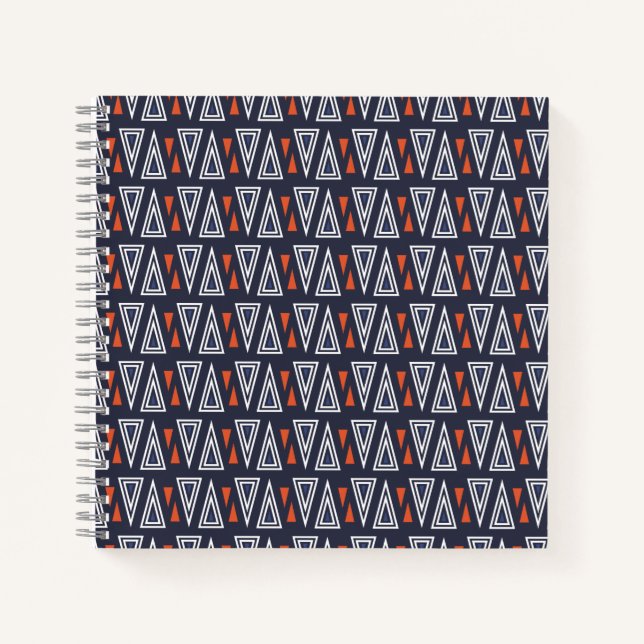 Dark Blue and Red Geometric Triangles Pattern Notebook (Front)