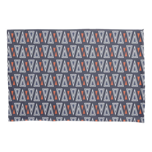 Dark Blue and Red Geometric Triangles Pattern Pillowcase (Front)