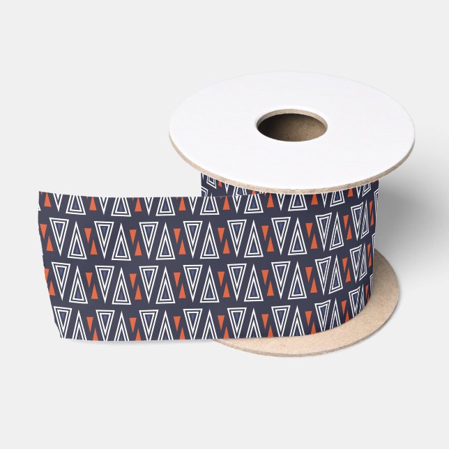 Dark Blue and Red Geometric Triangles Pattern Satin Ribbon (Spool)