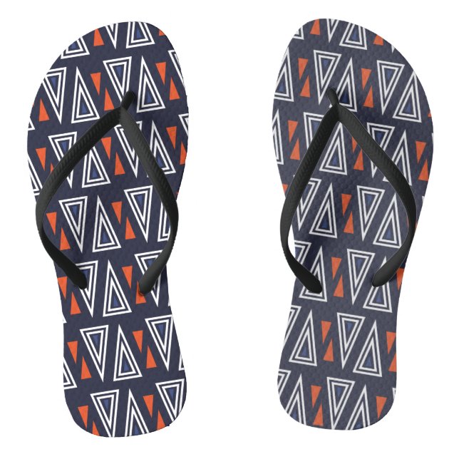 Dark Blue and Red Geometric Triangles Pattern Thongs (Footbed)