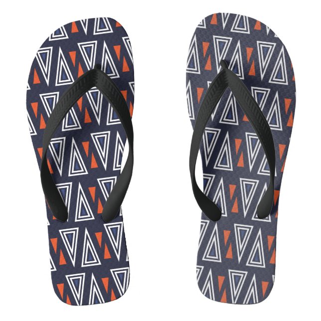 Dark Blue and Red Geometric Triangles Pattern Thongs (Footbed)