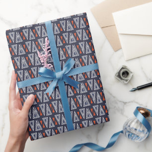 Dark Blue and Red Geometric Triangles Pattern Wrapping Paper