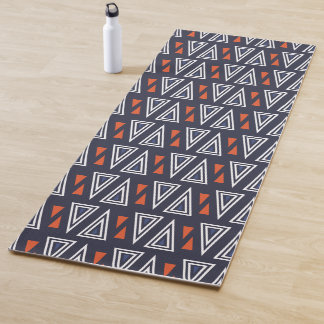 Dark Blue and Red Geometric Triangles Pattern Yoga Mat