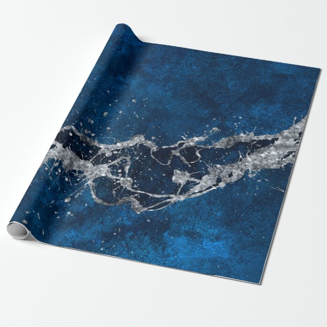 Dark Blue and Silver Abstract N3 Wrapping Paper (Unrolled)
