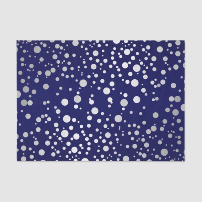 Dark Blue and Silver Confetti Dots Tissue Paper (Front)