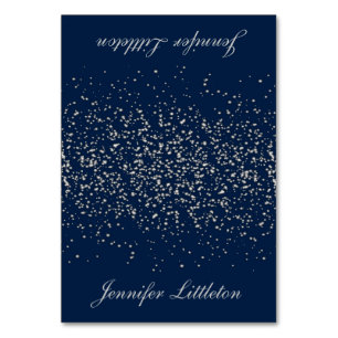 Dark Blue and Silver Confetti Place Cards
