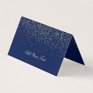 Dark Blue and Silver Confetti   Place Cards