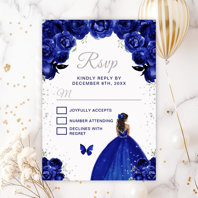 Dark Blue and Silver Dark Skin Princess RSVP Card (Creator Uploaded)