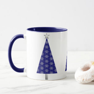 Dark Blue and Silver Snowflakes Christmas Tree Mug