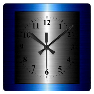 Dark Blue and Silver Stainless Steel Metal Square Wall Clock