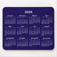Dark Blue and White 2026 Calendar