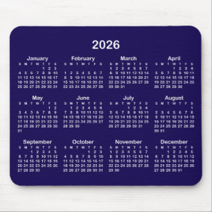 Dark Blue and White 2026 Calendar Mouse Pad