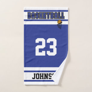 Dark Blue and White 🏀 Basketball Hand Towel