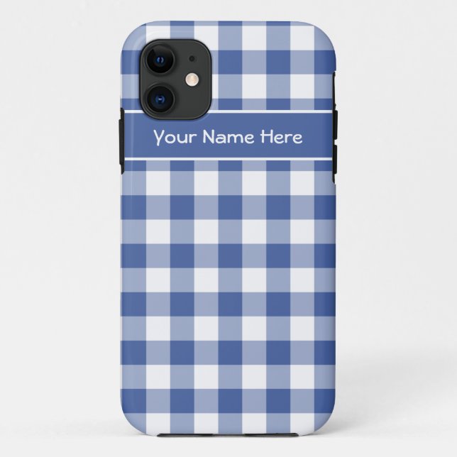 Dark Blue and White Check Gingham Pattern Case-Mate iPhone Case (Back)