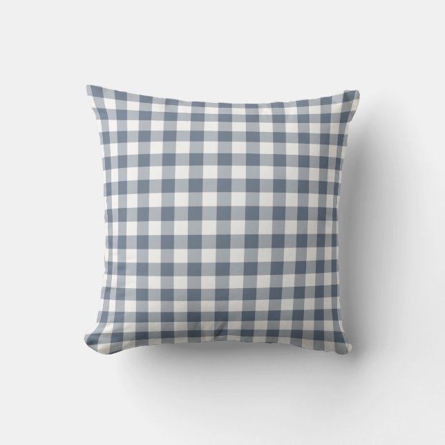 Dark blue and White Gingham Pattern Chequered Cushion (Front)