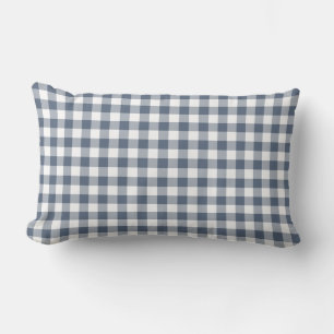 Dark Blue and White Gingham Pattern Lumbar Cushion