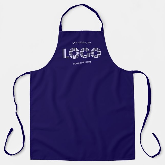 Dark Blue and White Modern Rectangular Logo Apron (Front)