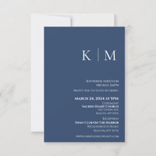 Dark Blue and White-Monogram-Wedding- Invitation