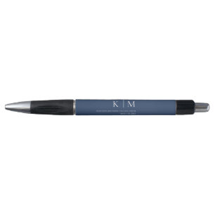 Dark Blue and White-Monogram-Wedding-Pen