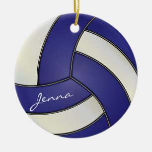 Dark Blue and White Personalise Volleyball Ceramic Ornament