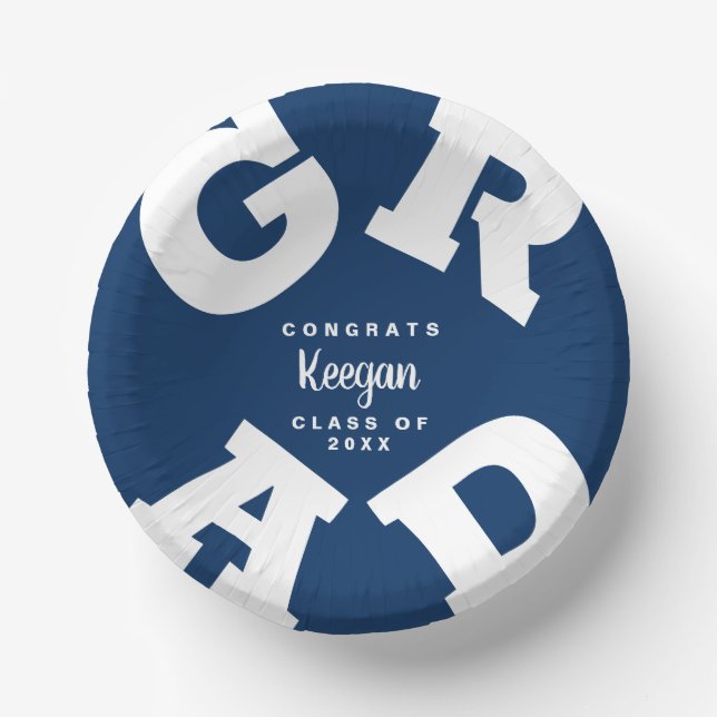 Dark Blue and White Personalised Graduation Paper Plate (Front)