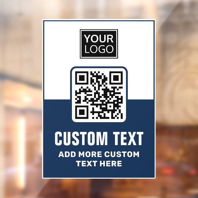 Dark blue and white QR code, logo and custom text (Sheet 2)